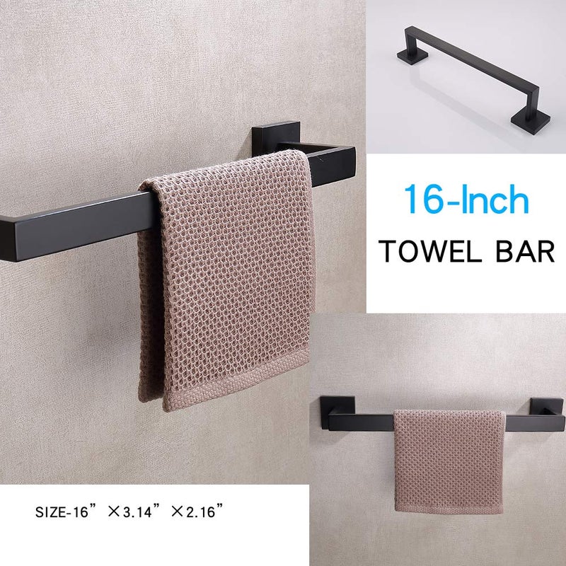 TASTOS 3-Piece Bathroom Hardware Set Brushed Nickel Wall Mounted Bathroom Accessory Set, Premium Stainless Steel Robe Hook Toilet Paper Holder 16-Inch Towel Bar (Silver) - Image 3